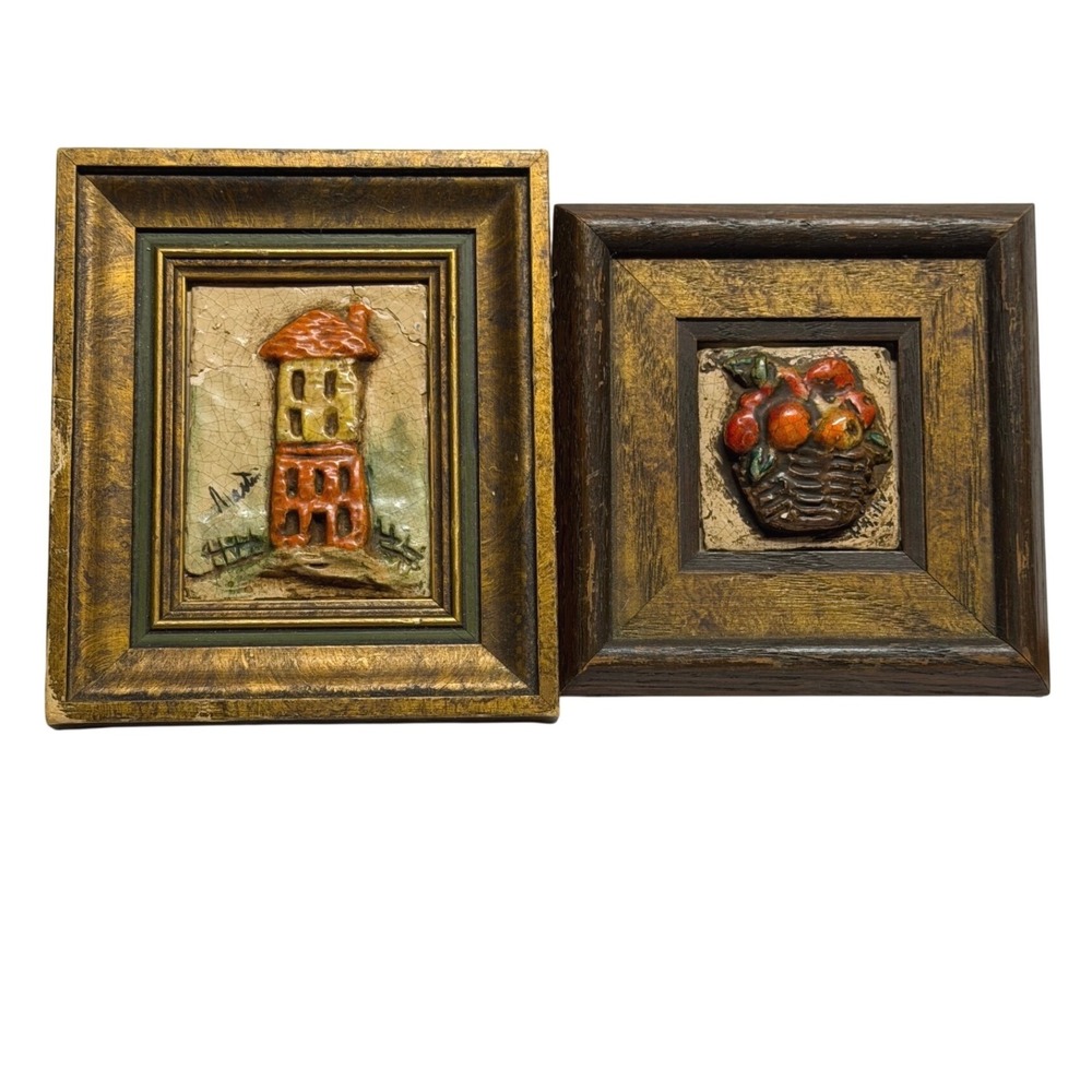 Vintage Mid Century Martin Ceramic Relief Plaques Framed Colony‎ Art Amarillo